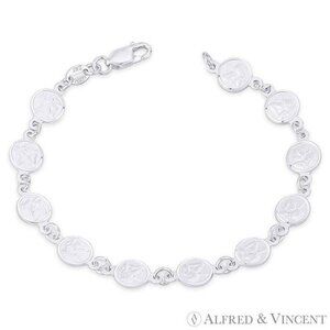Cherub Angel Cameo Charm Italian Chain Bracelet in .925 Sterling Silver - 7.5"